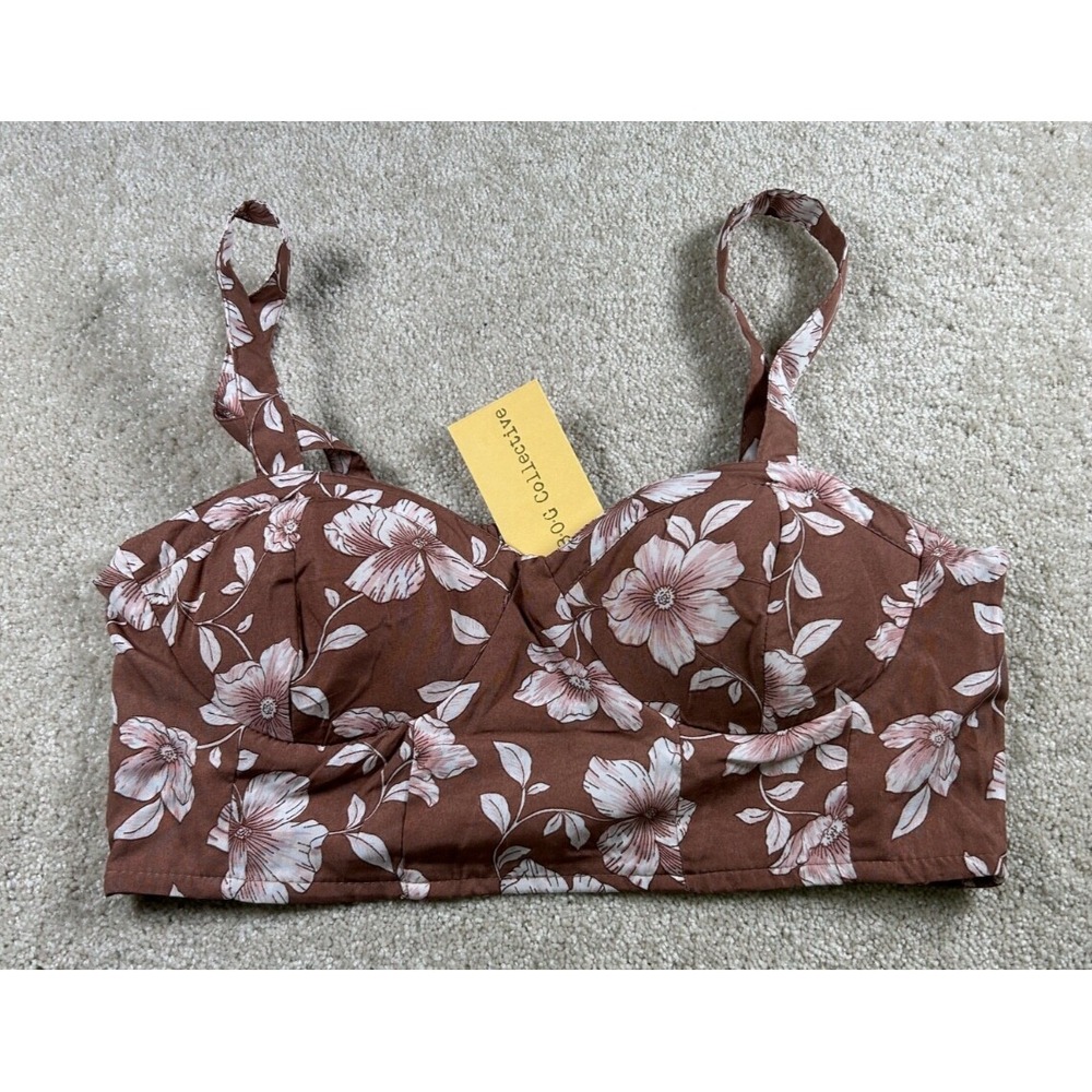 BOG Collective Womens Size L Crop Bustier Top Floral Brown New